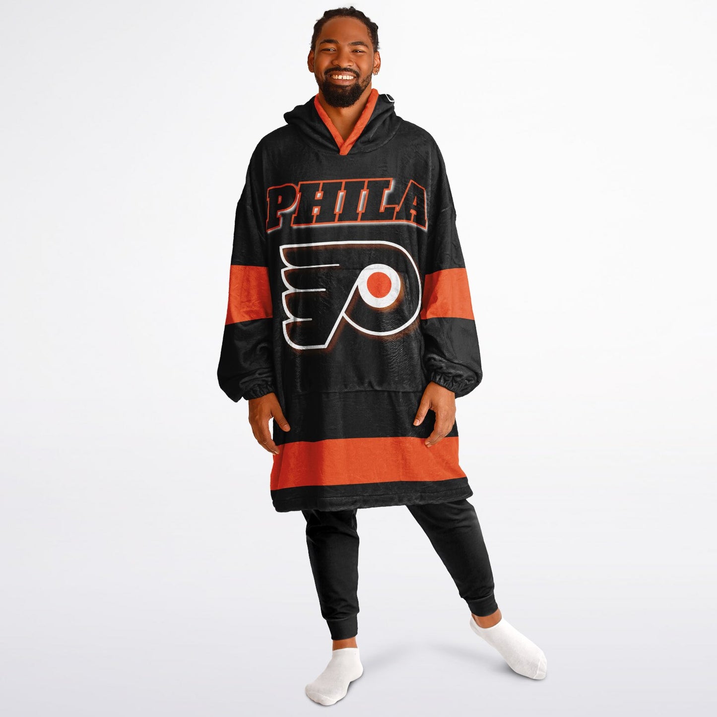 Phila Flyers Hockey Black Oversize Hooded Blanket