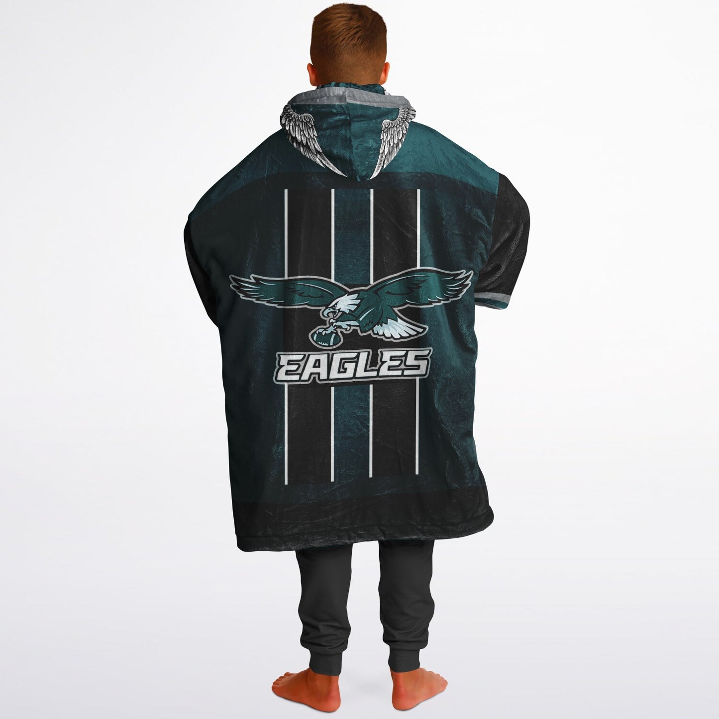 Youth  Eagles Reversible Cozy Cuddle Hoodie Eagles, 2 in 1, Green & Black Hooded Blanket for Young Fans