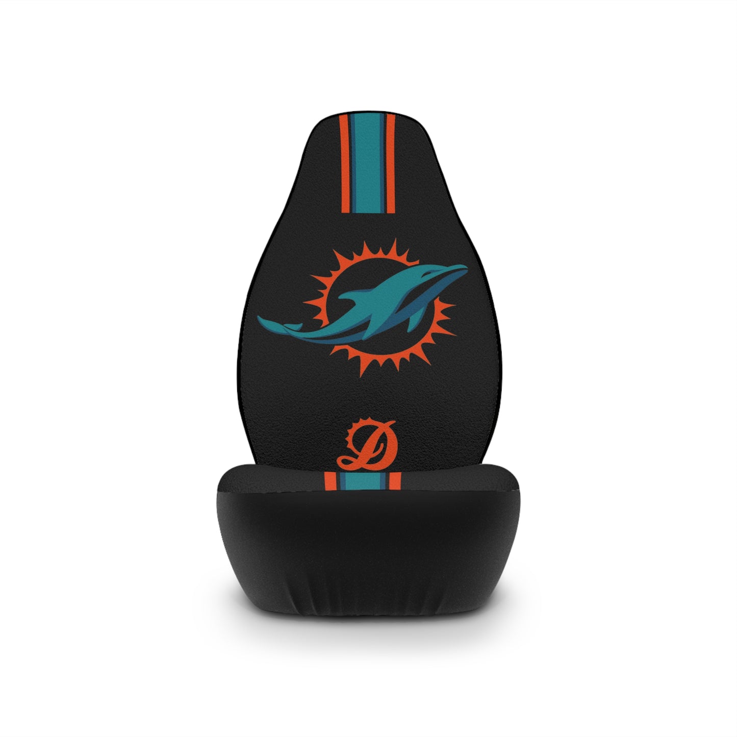 Miami football Car Seat Covers,  Dolphins Truck Seat Protector Dolphins Gift for Fans Black with Aqua & Orange Stripes Seat Covers