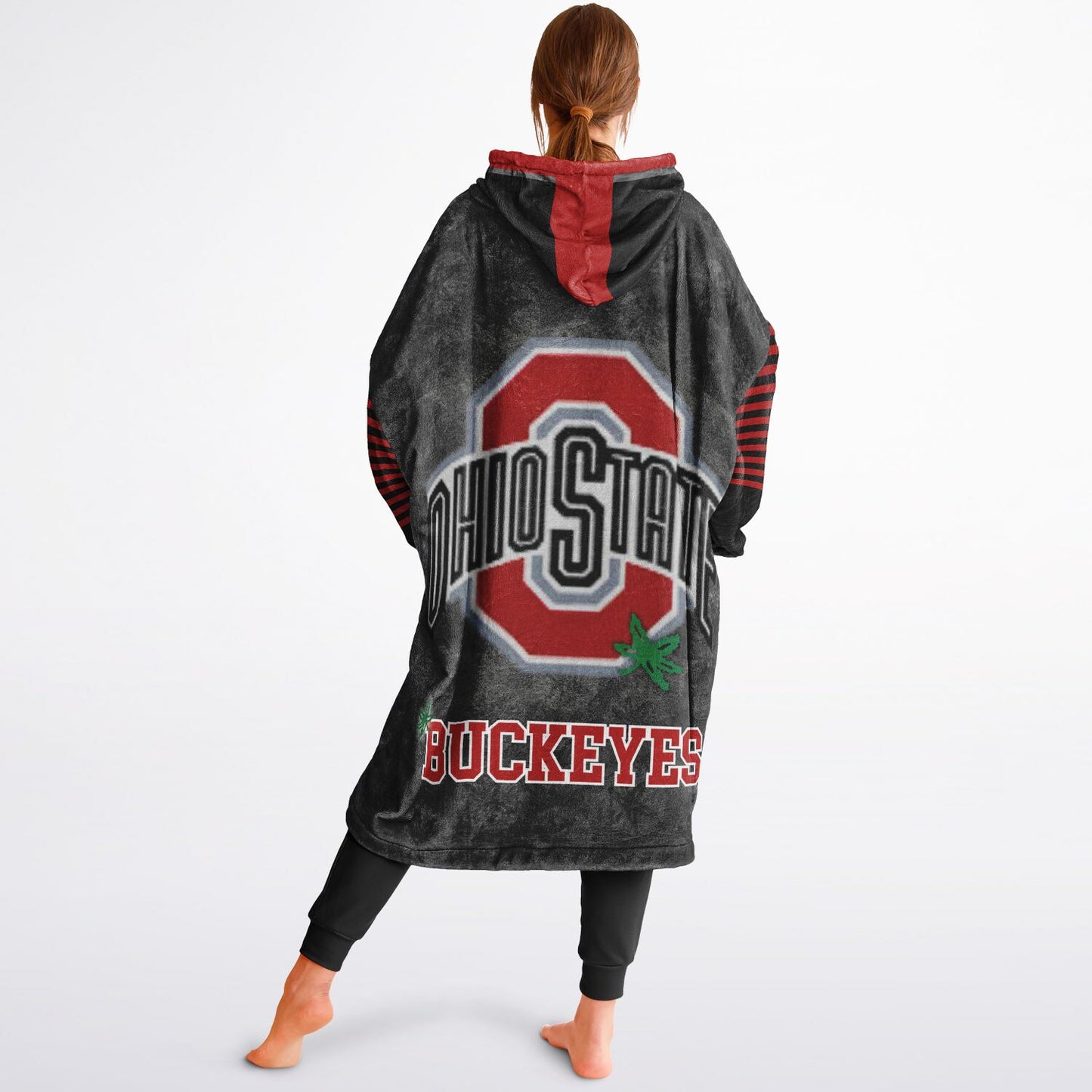 Buckeye Black Classic  Ohio State Football Cuddle Hoodie Striped Sleeves Retro Look