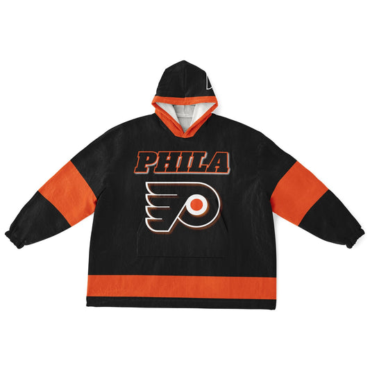 Phila Flyers Hockey Black Oversize Hooded Blanket