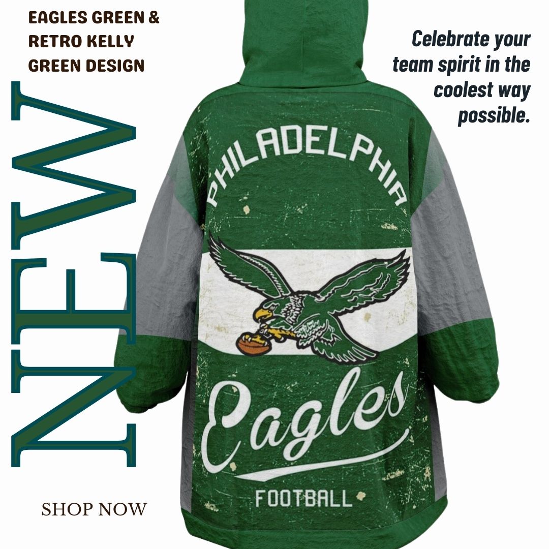 Youth  Eagles Reversible Cozy Cuddle Hoodie Eagles, 2 in 1, Green & Retro Kelly Green Hooded Blanket for Young Fans copy