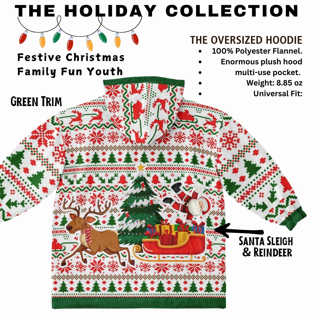 Youth Festive Christmas Santa Sleigh Family Fun Oversize Hooded Blanket