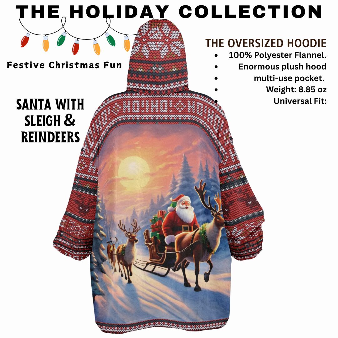 Red Christmas Santa Reindeer Oversize Hooded Blanket Fun SnuggleFit