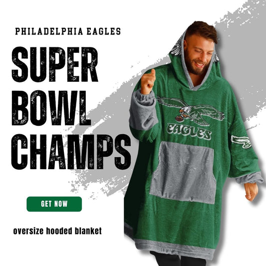 Super Bowl Champs Eagles Retro Kelly Green Eagles SB Champions Oversize Hooded Blanket Gift for Fans