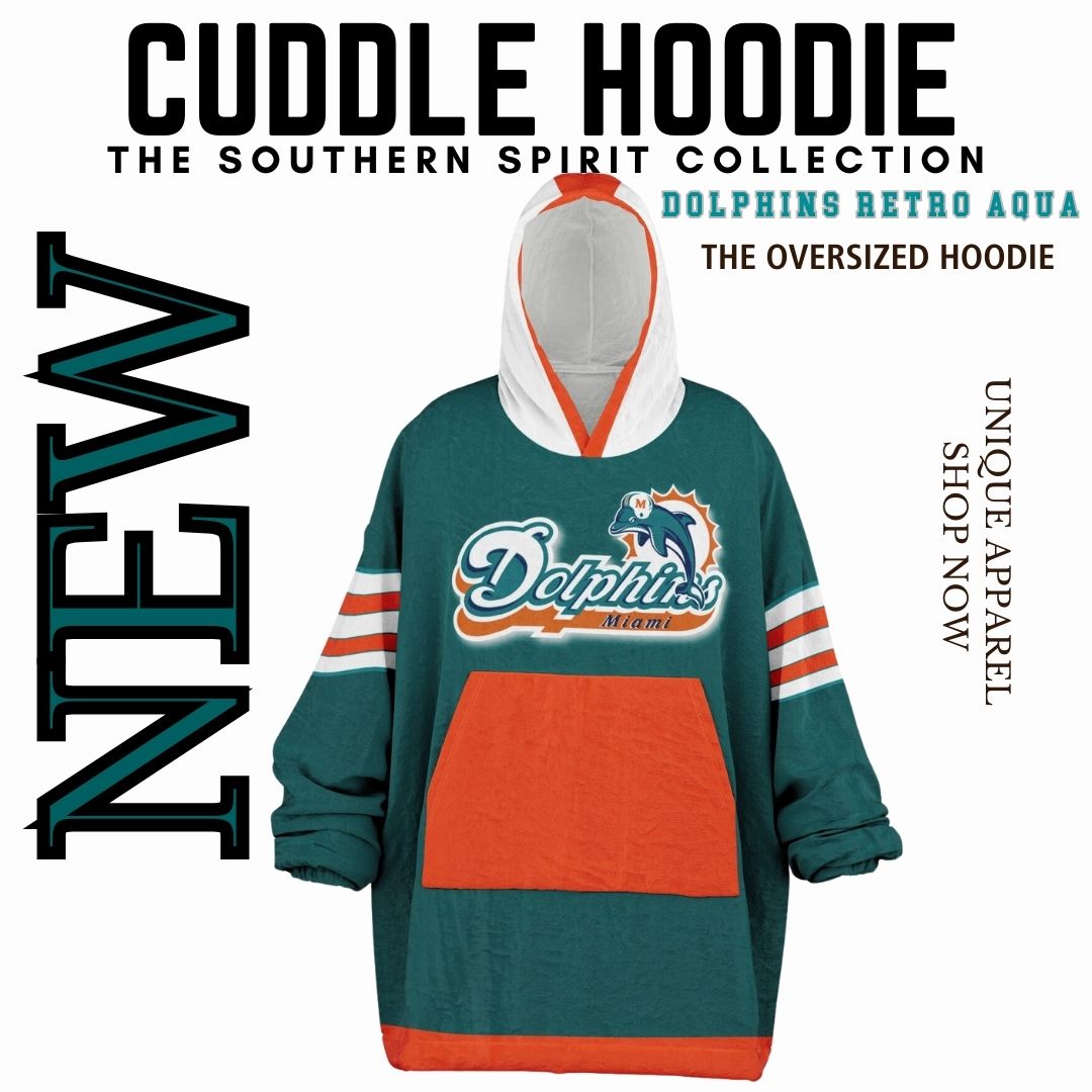 Miami Dolphins Classic Retro Throwback Aqua Football Cuddle Hoodie