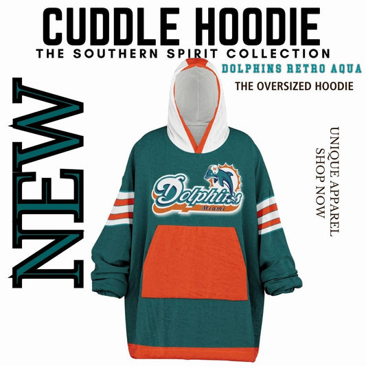 Miami Dolphins Classic Retro Throwback Aqua Football Cuddle Hoodie