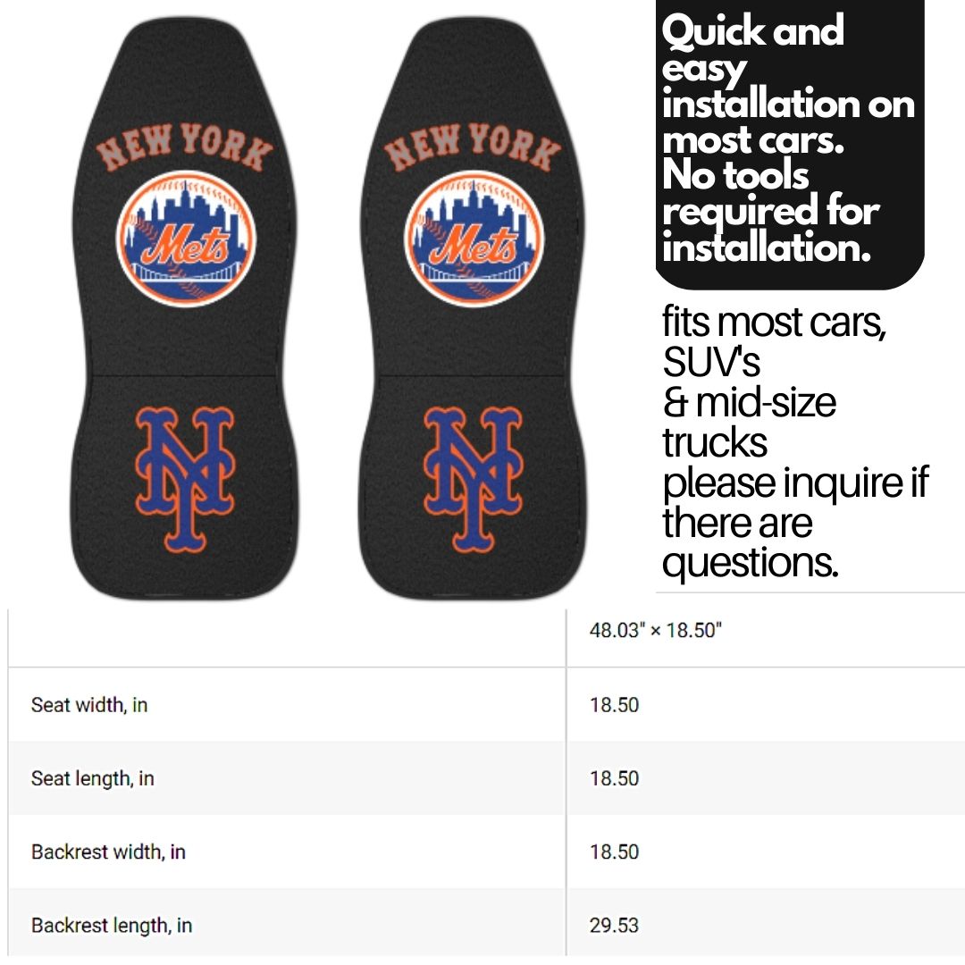 NY Mets Car Seat Covers, black w/ NY Mets images Truck seat covers, NY Mets fan gift, car accessories gift