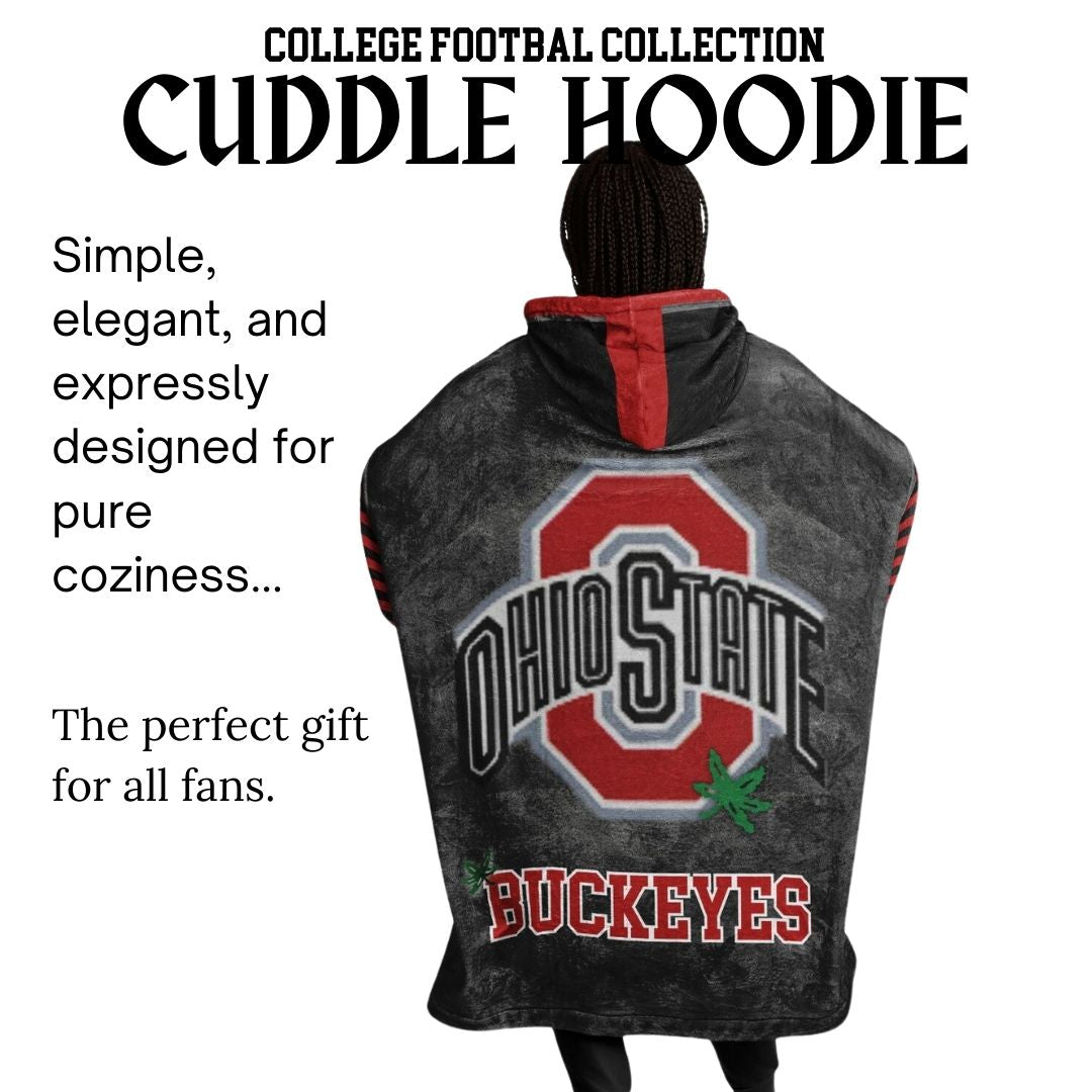 Buckeye Black Classic  Ohio State Football Cuddle Hoodie Striped Sleeves Retro Look