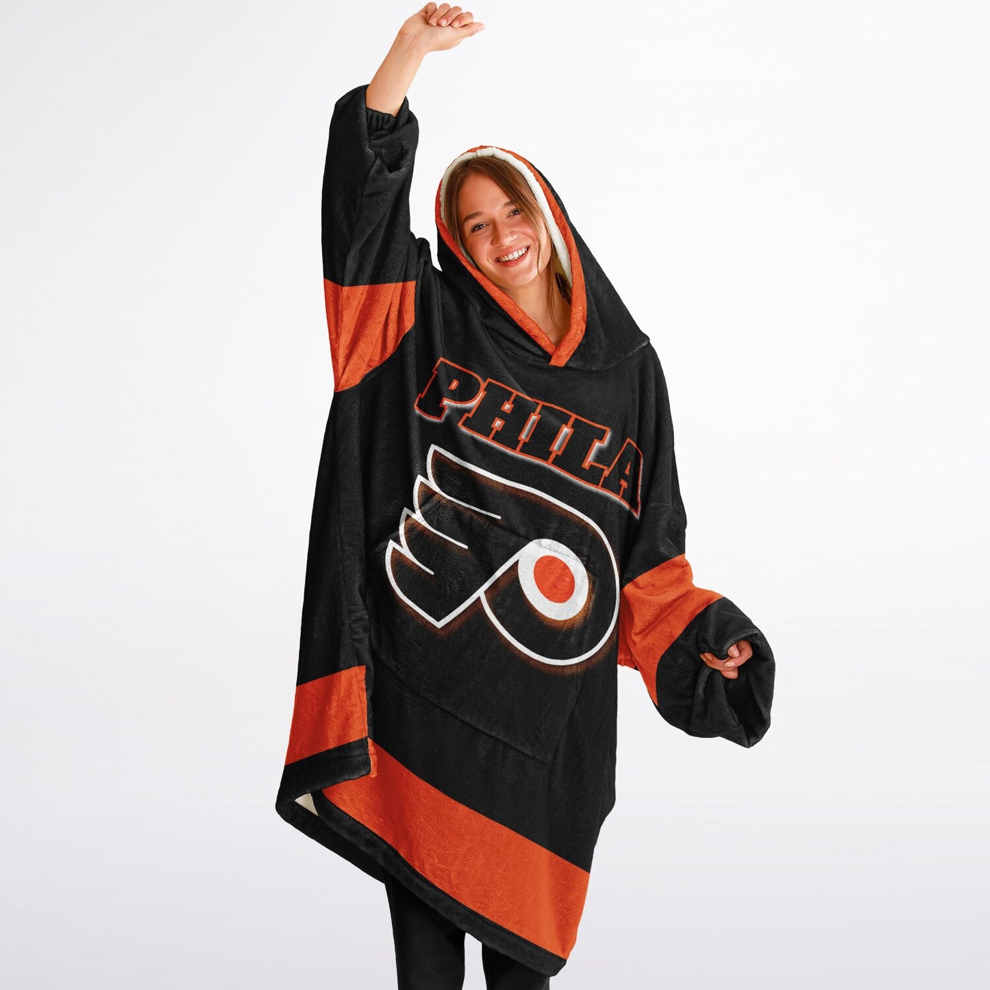 Phila Flyers Hockey Black Oversize Hooded Blanket