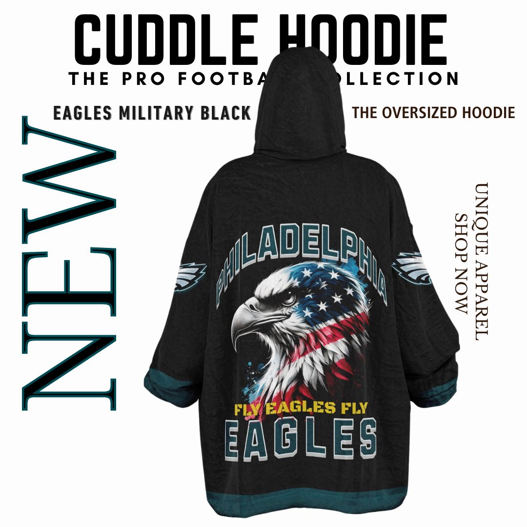 Eagles Military Black American Eagle  "Fly Eagles Fly" Cuddle Hoodie  Gift for Fans