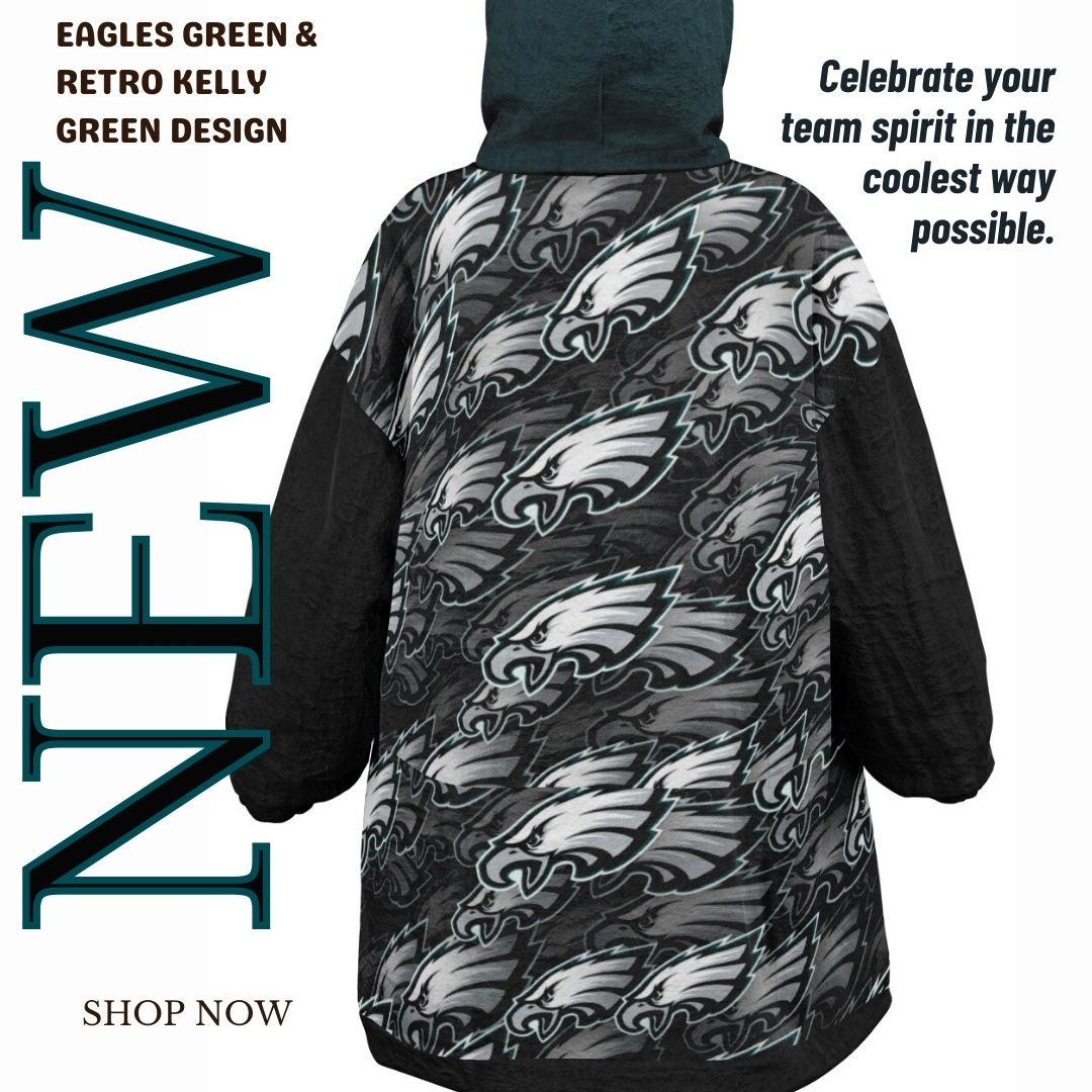 Youth  Eagles Reversible Cozy Cuddle Hoodie Eagles, 2 in 1, Green & Retro Kelly Green Hooded Blanket for Young Fans copy