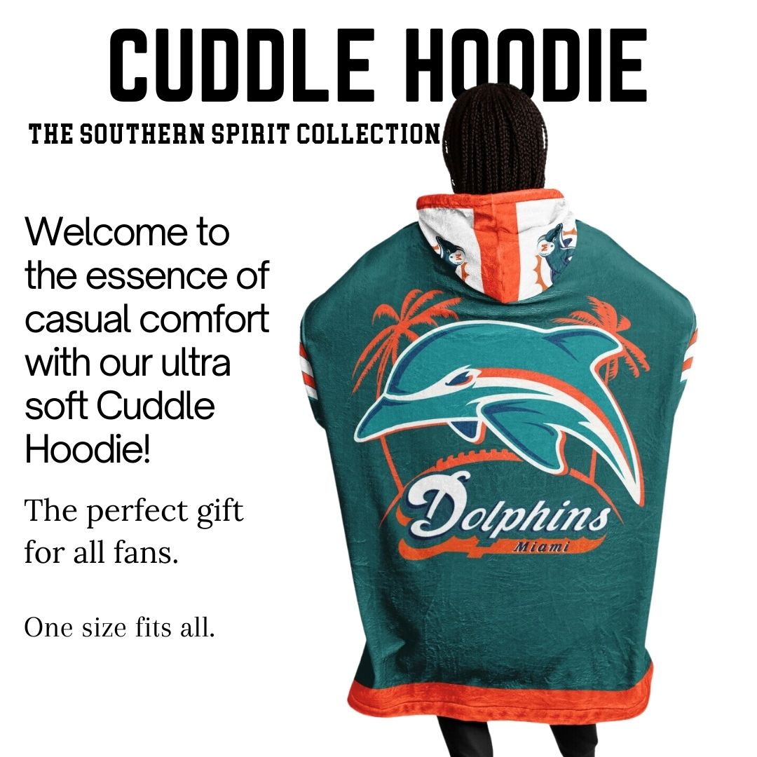 Miami Dolphins Classic Retro Throwback Aqua Football Cuddle Hoodie