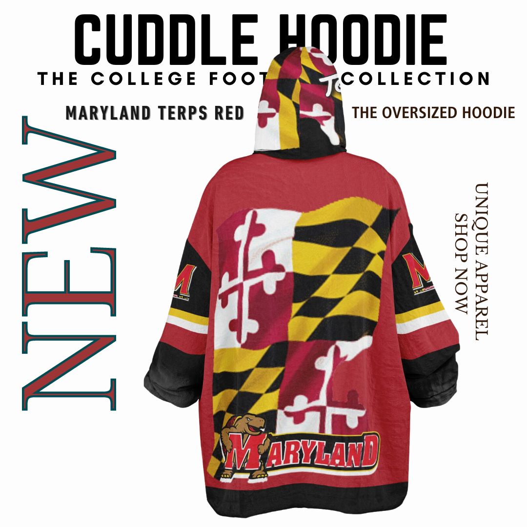 Maryland Terps Red Oversize Hooded Blanket Maryland Cuddle Hoodie Gift for Fans & Alumni
