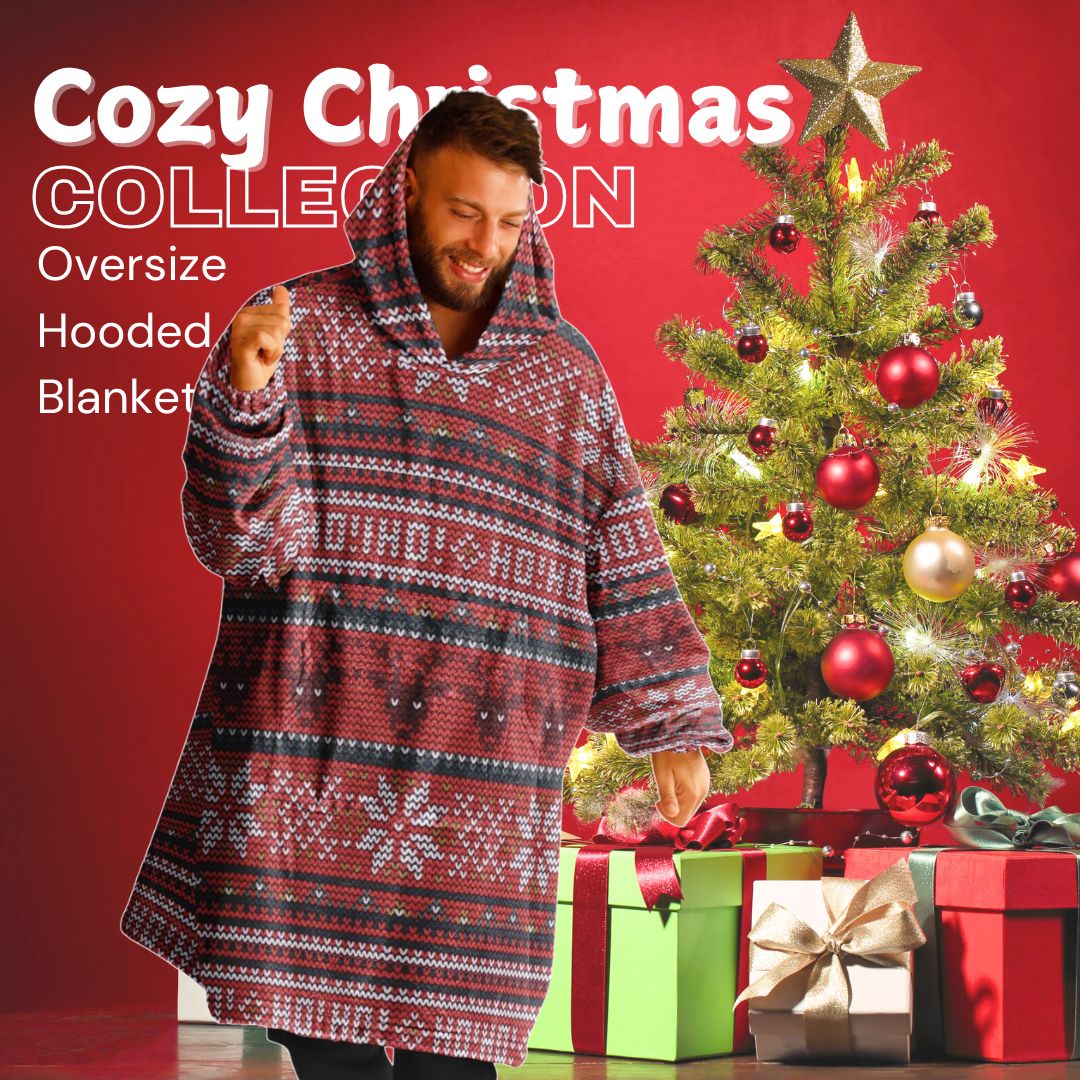 Red Christmas Santa Reindeer Oversize Hooded Blanket Fun SnuggleFit