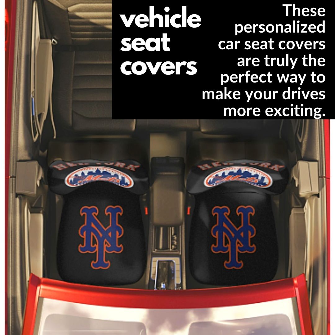 NY Mets Car Seat Covers, black w/ NY Mets images Truck seat covers, NY Mets fan gift, car accessories gift