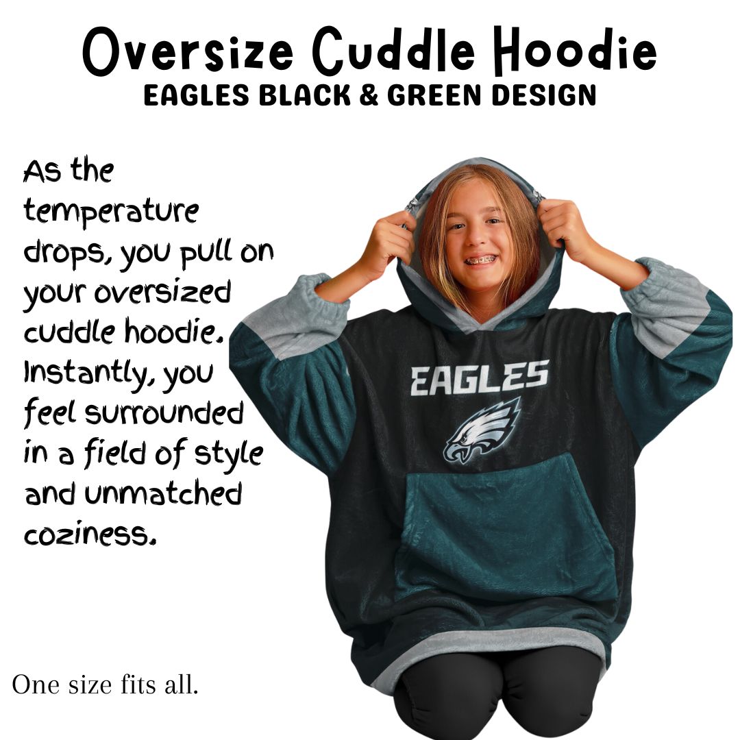 Youth Eagles  Black & Green Sleeves Design Cuddle Hoodie Great Gift for Young Birds Fans