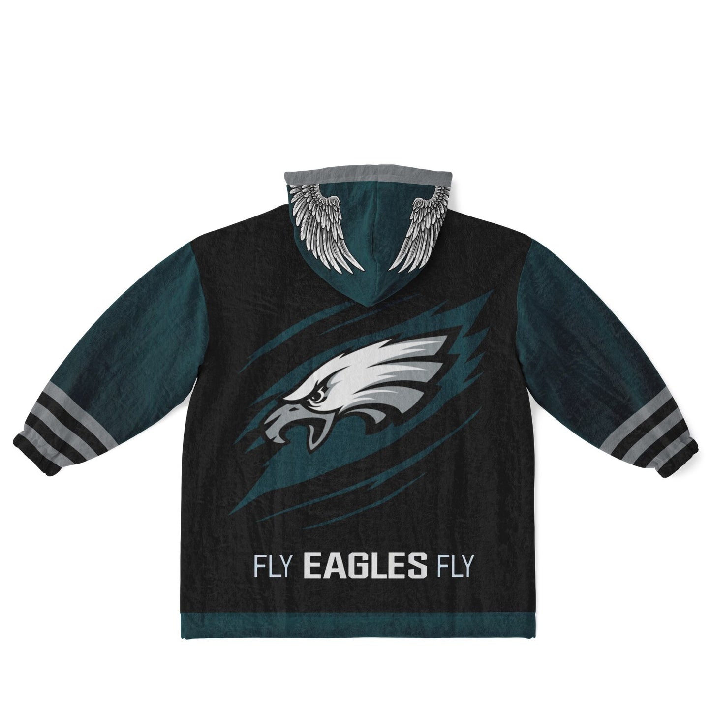 Youth  Eagles Reversible Cozy Cuddle Hoodie Eagles, 2 in 1, Green & Black Hooded Blanket for Young Fans