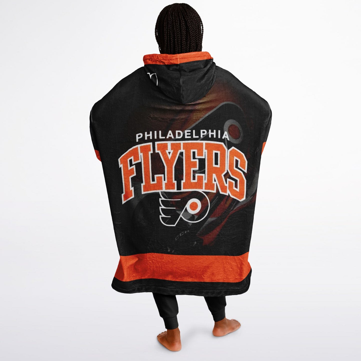 Phila Flyers Hockey Black Oversize Hooded Blanket