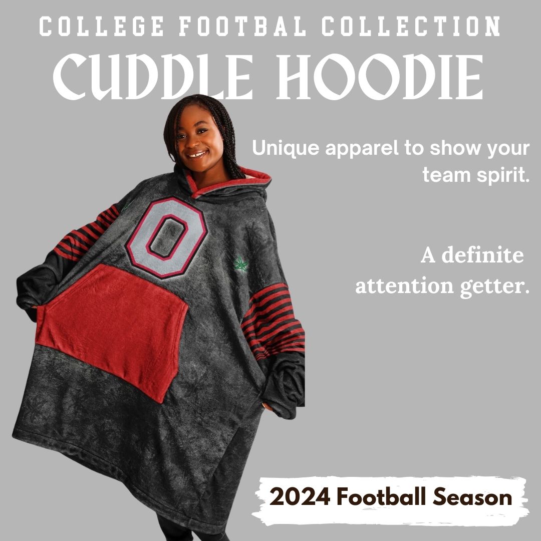 Buckeye Black Classic  Ohio State Football Cuddle Hoodie Striped Sleeves Retro Look