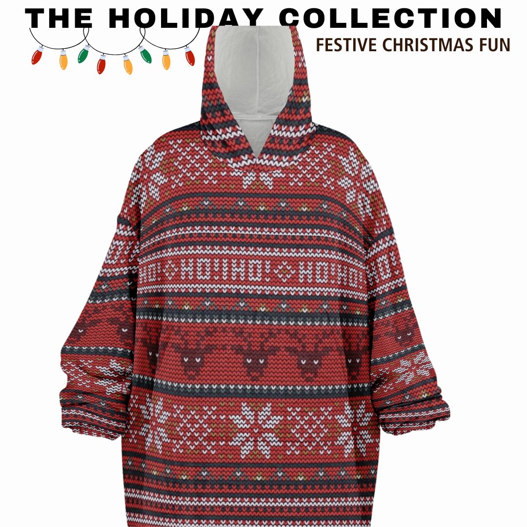 Red Christmas Santa Reindeer Oversize Hooded Blanket Fun SnuggleFit