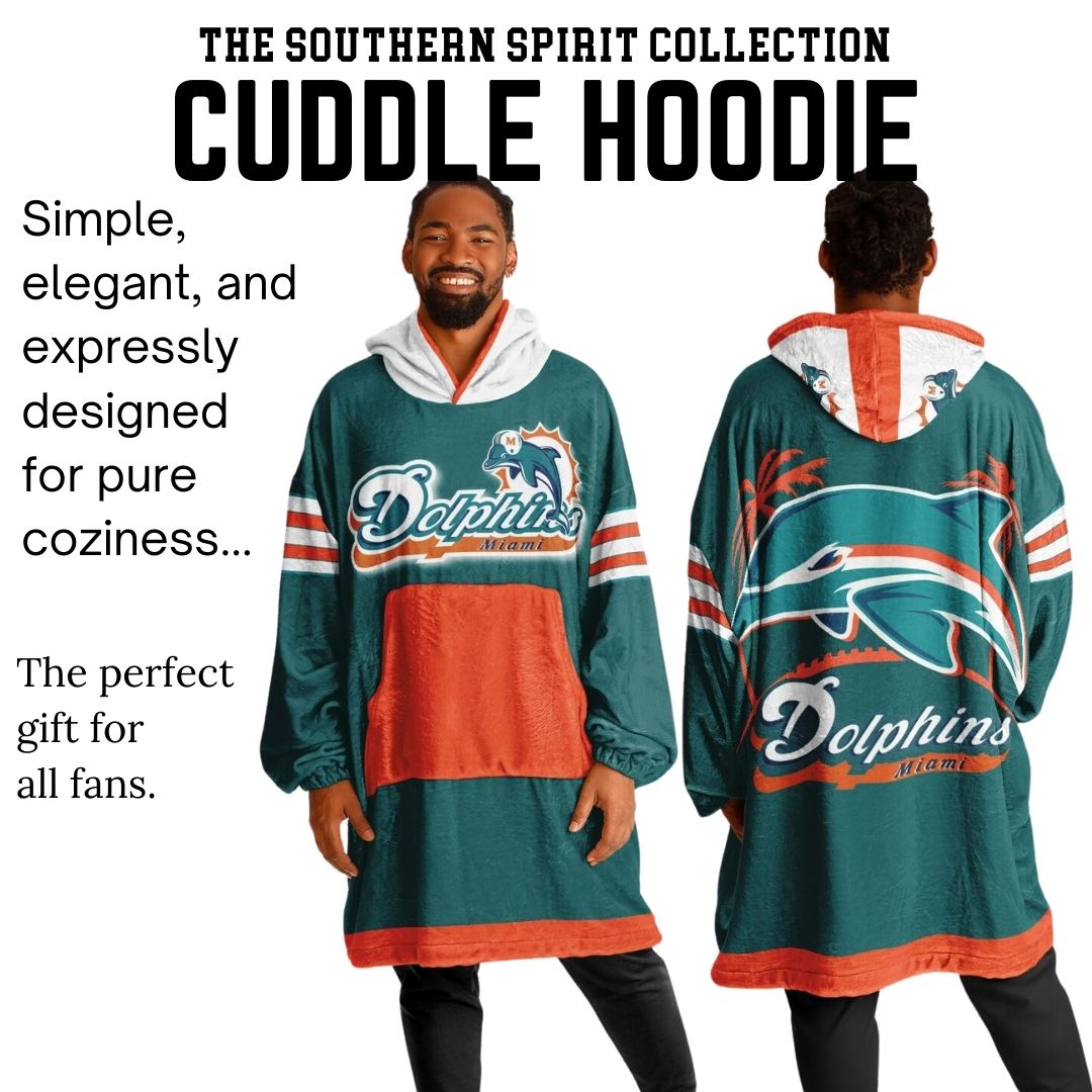 Miami Dolphins Classic Retro Throwback Aqua Football Cuddle Hoodie