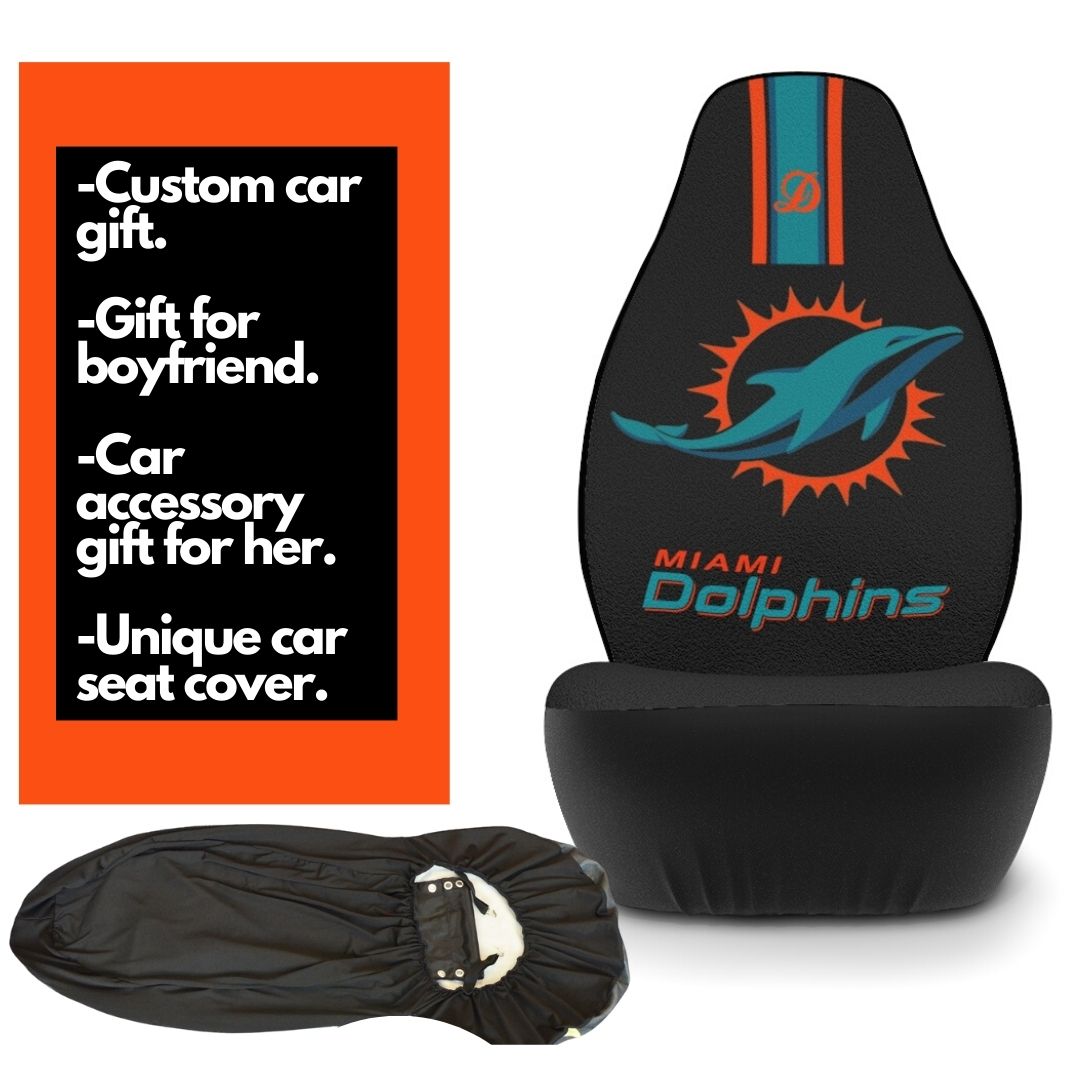 Miami football Car Seat Covers,  Dolphins Truck Seat Protector, Dolphins Fan Gift, Black Seat Covers Gift for Dolphins Fans