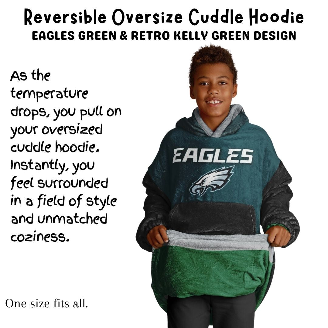 Youth  Eagles Reversible Cozy Cuddle Hoodie Eagles, 2 in 1, Green & Retro Kelly Green Hooded Blanket for Young Fans copy