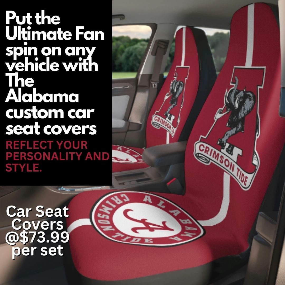 Car Seat Alabama Car Seat Covers, white & striped car seat covers, Alabama fan gift, car accessories gift, college student gift