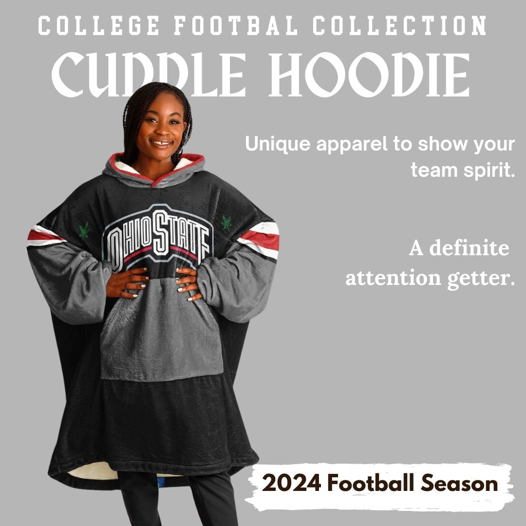 Ohio State Football Cuddle Hoodie Black on Black, Scarlet & Grey