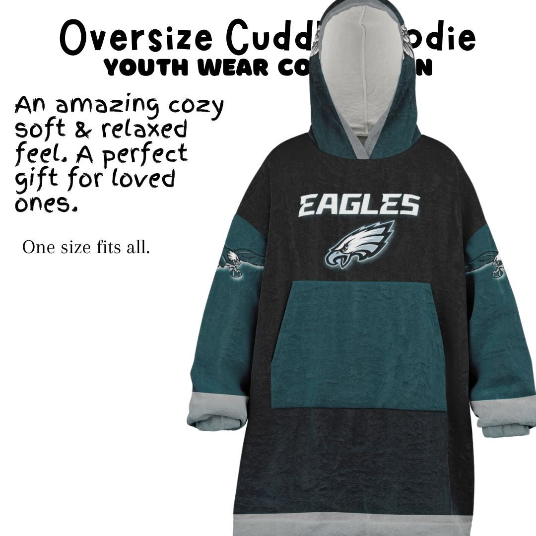 Youth Eagles  Black & Green Sleeves Design Cuddle Hoodie Great Gift for Young Birds Fans