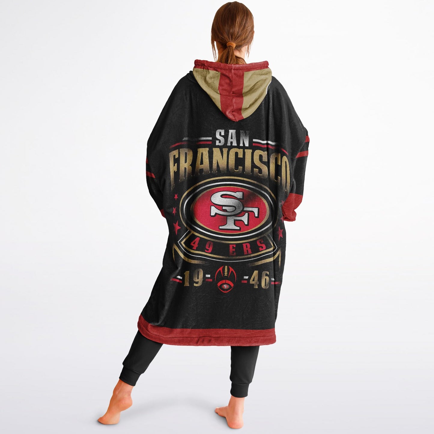 49ers Black Oversize Cuddle Hoodie San Francisco 49ers Cozy Hooded Blanket Gift