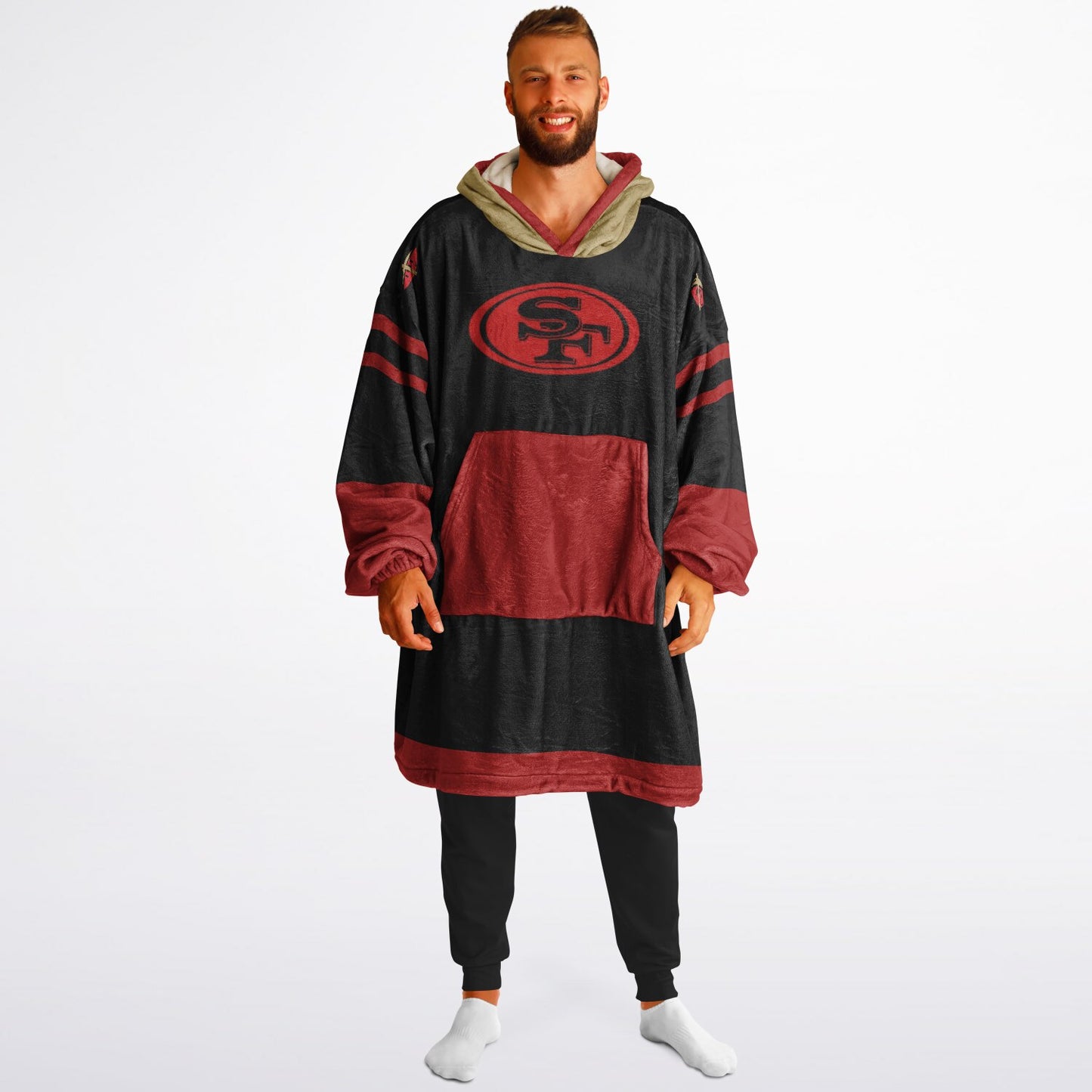 49ers Black Oversize Cuddle Hoodie San Francisco 49ers Cozy Hooded Blanket Gift