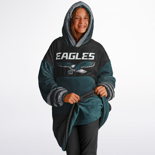 Youth  Eagles Reversible Cozy Cuddle Hoodie Eagles, 2 in 1, Green & Black Hooded Blanket for Young Fans