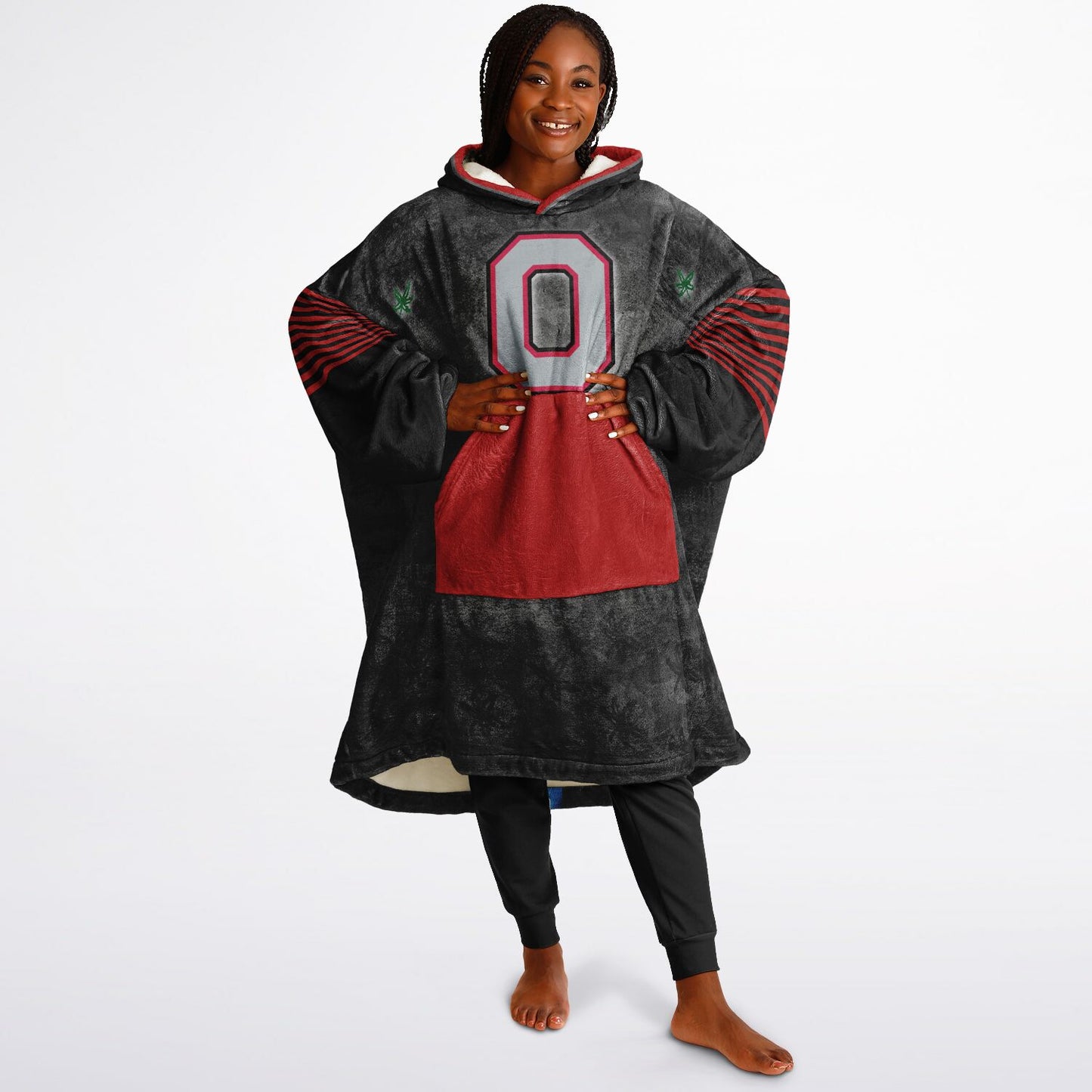 Buckeye Black Classic  Ohio State Football Cuddle Hoodie Striped Sleeves Retro Look