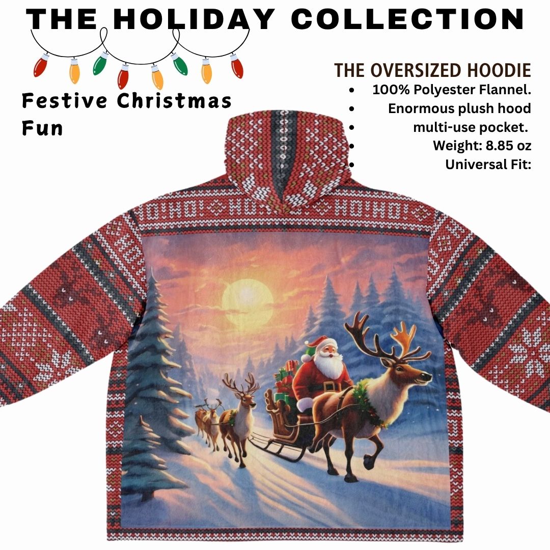 Red Christmas Santa Reindeer Oversize Hooded Blanket Fun SnuggleFit