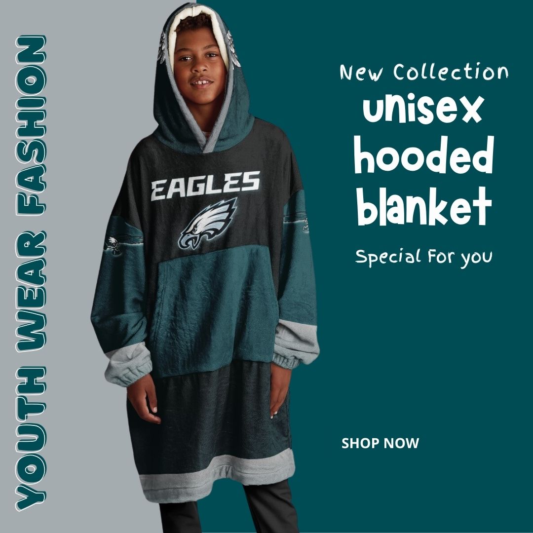 Youth Eagles  Black & Green Sleeves Design Cuddle Hoodie Great Gift for Young Birds Fans