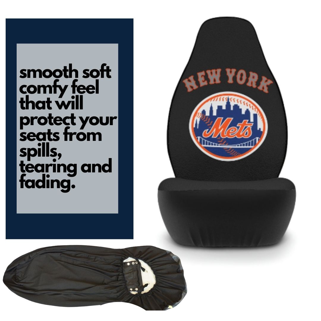 NY Mets Car Seat Covers, black w/ NY Mets images Truck seat covers, NY Mets fan gift, car accessories gift