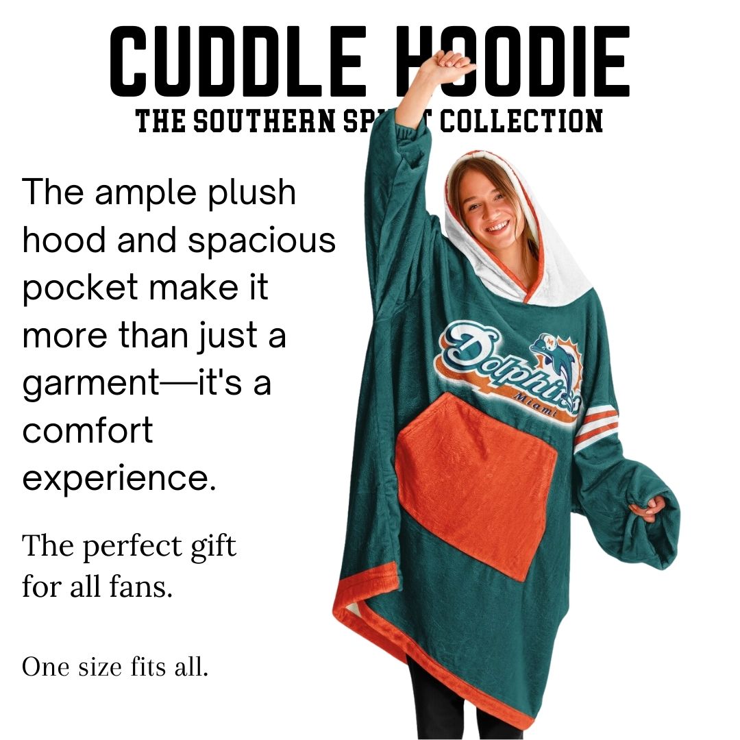 Miami Dolphins Classic Retro Throwback Aqua Football Cuddle Hoodie