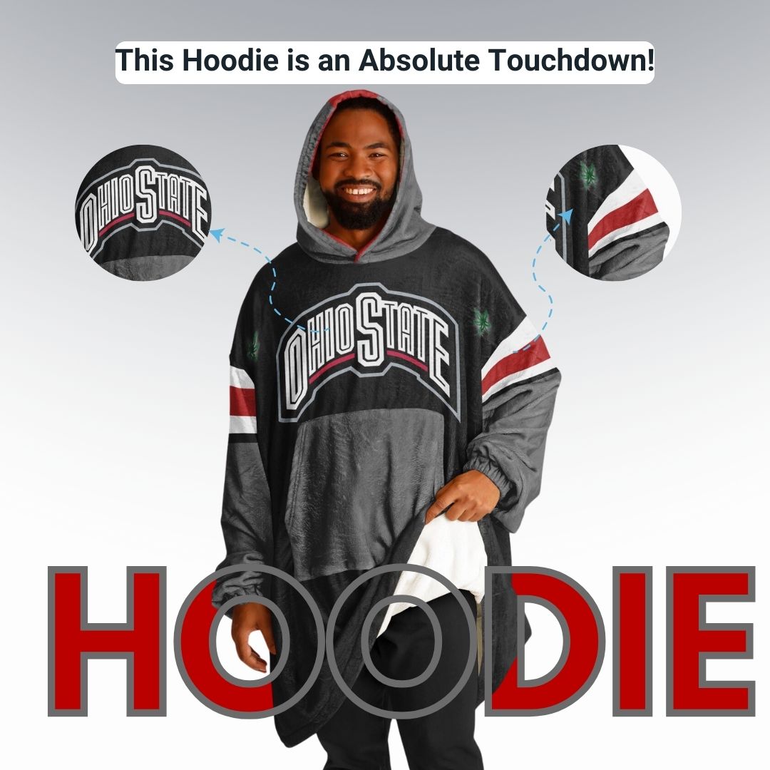 Ohio State Football Cuddle Hoodie Black on Black, Scarlet & Grey