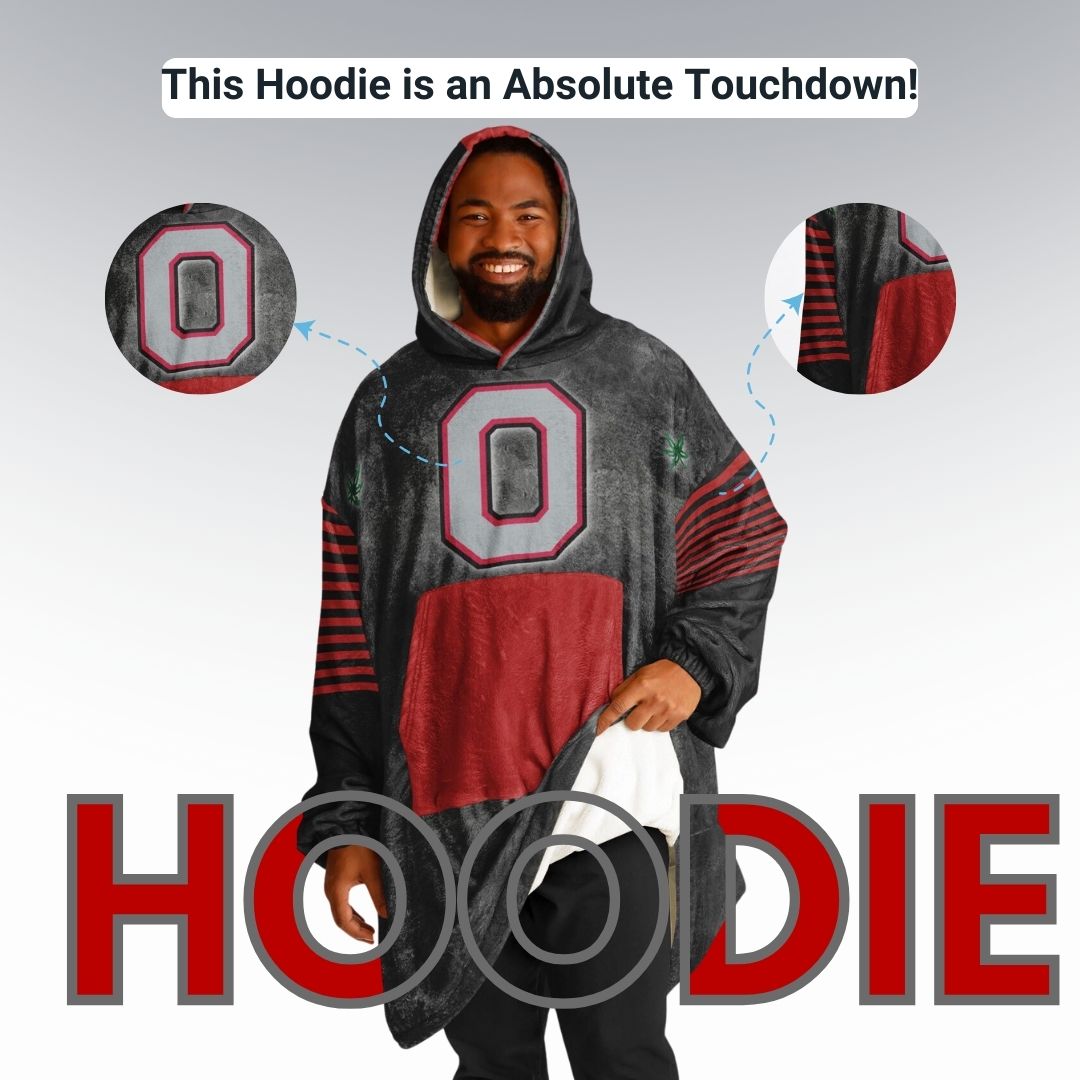 Buckeye Black Classic  Ohio State Football Cuddle Hoodie Striped Sleeves Retro Look