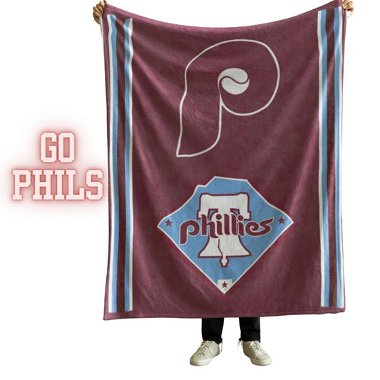 Blanket Phillies Throwback Maroon Throw Blanket Philly Baseball Fan Gift Baseball Throw Blanket for Children, Students Dad Mom Sports Home Décor