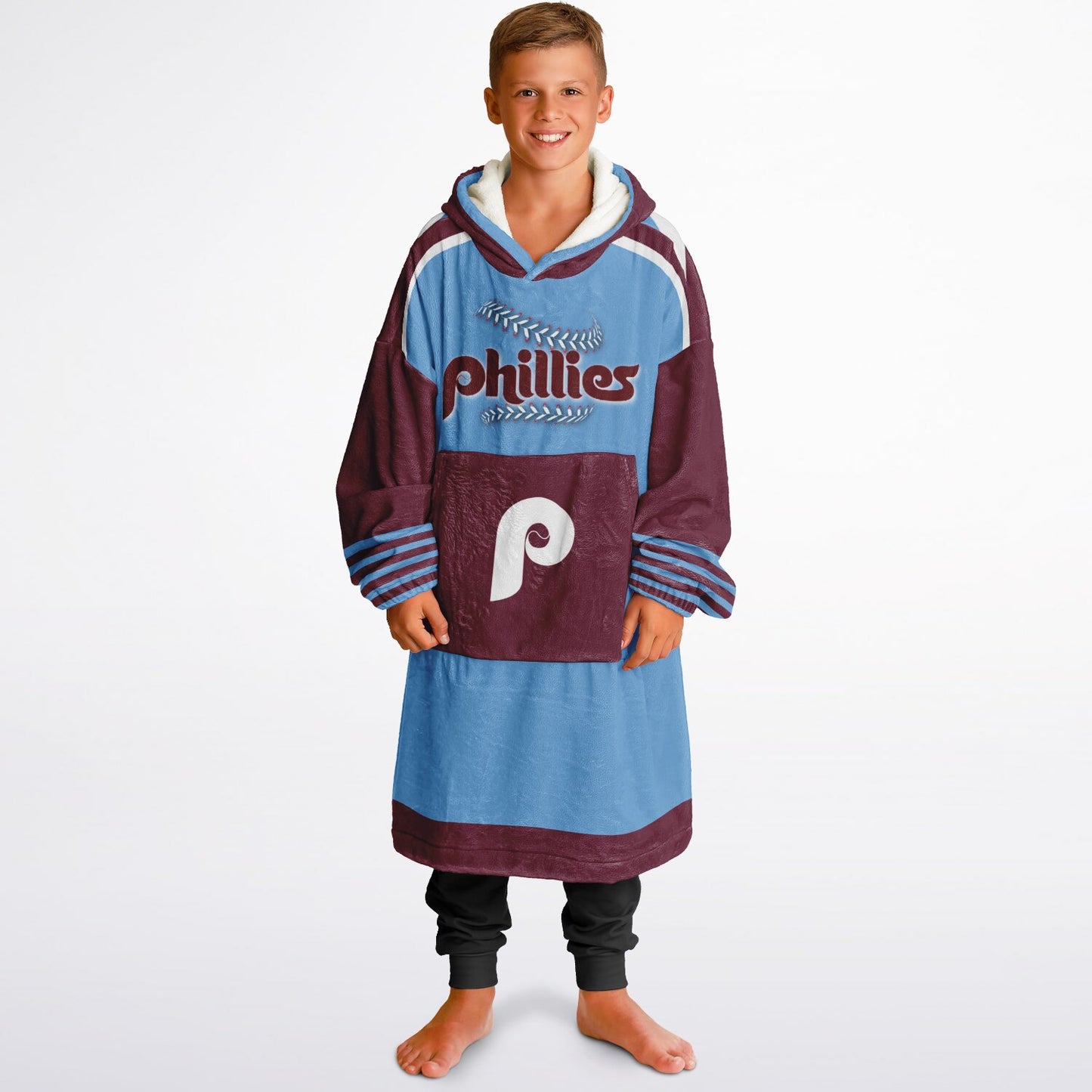 Youth Phillies Retro Light Blue Cuddle Hoodie Great Gift for Young Fans