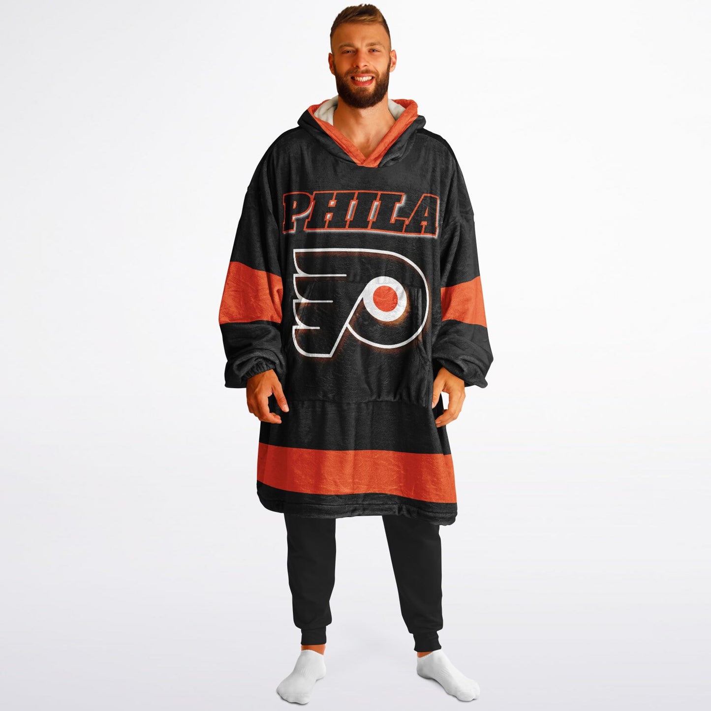 Phila Flyers Hockey Black Oversize Hooded Blanket