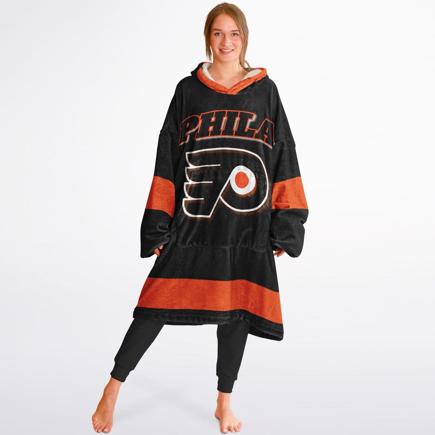 Phila Flyers Hockey Black Oversize Hooded Blanket