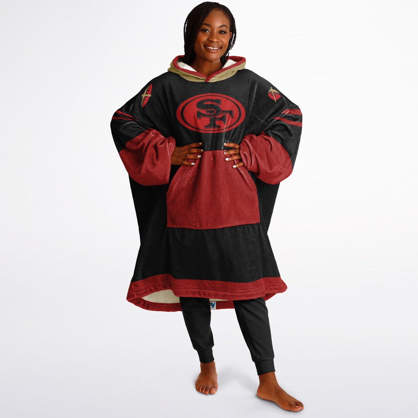 49ers Black Oversize Cuddle Hoodie San Francisco 49ers Cozy Hooded Blanket Gift