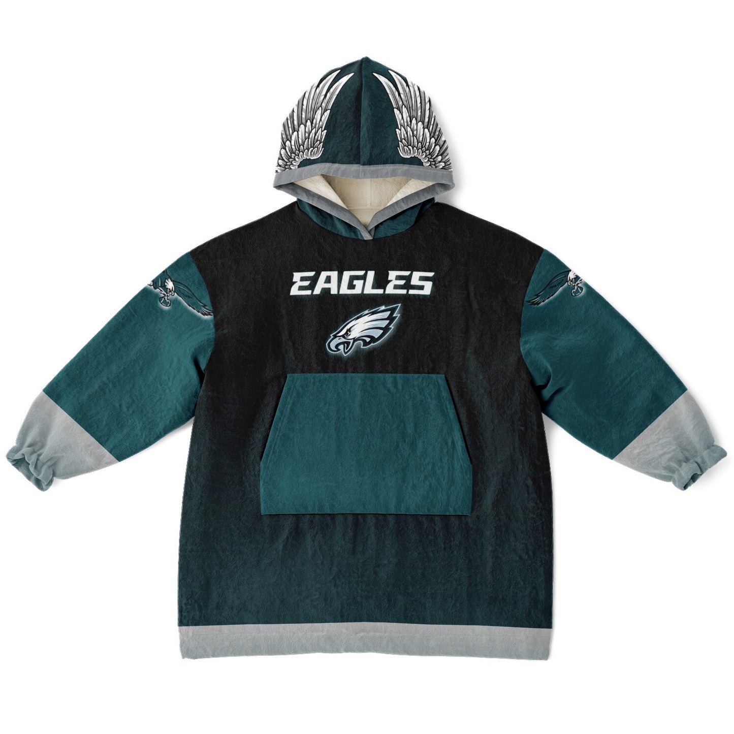 Youth Eagles  Black & Green Sleeves Design Cuddle Hoodie Great Gift for Young Birds Fans