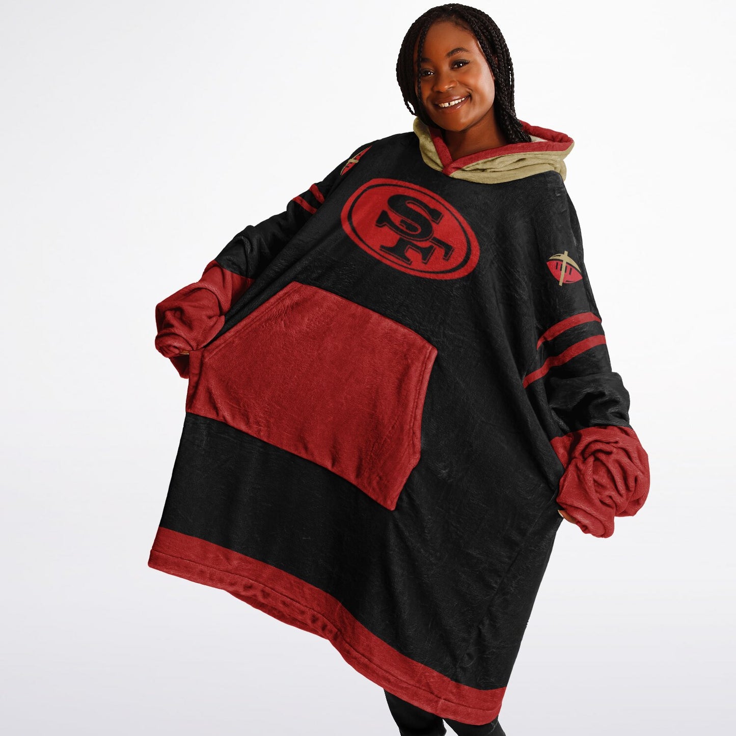 49ers Black Oversize Cuddle Hoodie San Francisco 49ers Cozy Hooded Blanket Gift