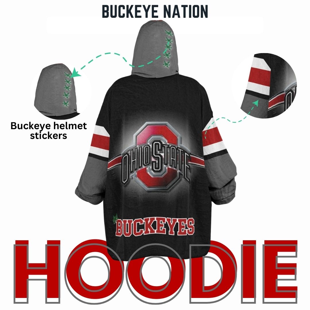 Ohio State Football Cuddle Hoodie Black on Black, Scarlet & Grey