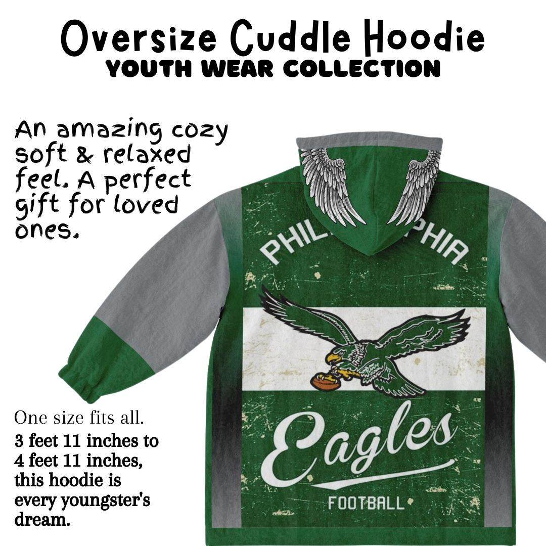 Youth  Eagles Reversible Cozy Cuddle Hoodie Eagles, 2 in 1, Green & Retro Kelly Green Hooded Blanket for Young Fans copy